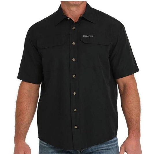 Cinch Men's Short Sleeve Arenaflex Solid  Button Down Western Shirt-Black
