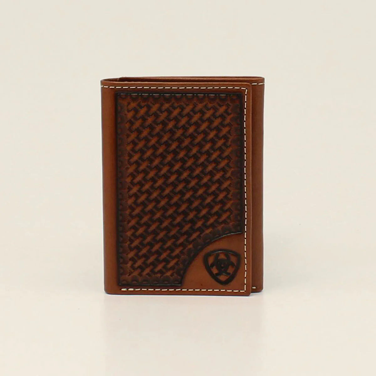 Ariat Men's Trifold Basketweave with Shield Wallet- Tan - Irvine Tack & Western Wear