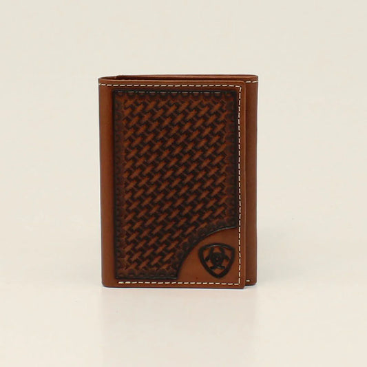 Ariat Men's Trifold Basketweave with Shield Wallet- Tan - Irvine Tack & Western Wear