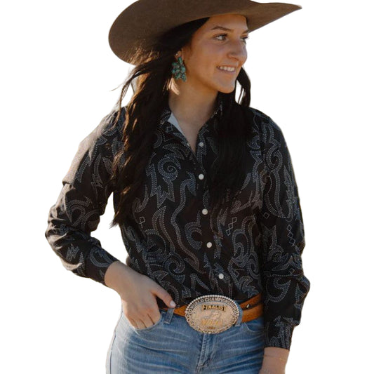 Boot Scootin Women's Long Sleeve Shirt- Black