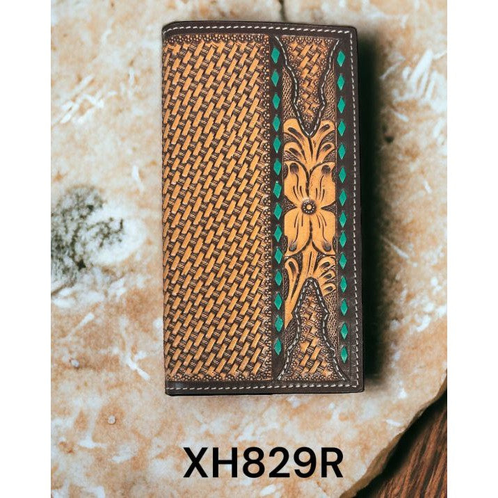 Twisted X Floral  Rodeo Basket Weave with Turquoise Buckstitch Wallet