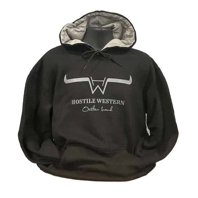 Hostile Western Unisex Long Sleeve Hoodie-Black/Grey