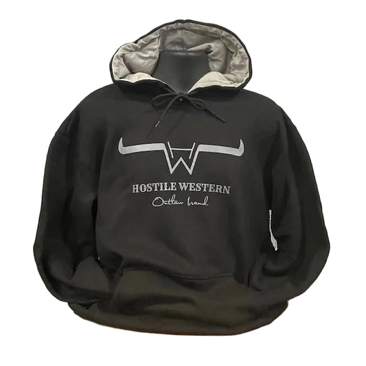 Hostile Western Unisex Long Sleeve Hoodie-Black/Grey