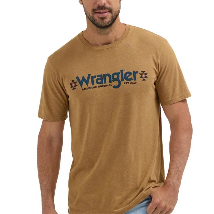 Wrangler Men's Short Sleeve Wrangler Logo Tee Shirt- Bistre Heather