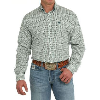 Cinch Men's Long Sleeve Print Shirt-White