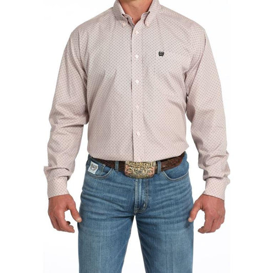 Cinch Men's Long Sleeve Print Shirt-Pink