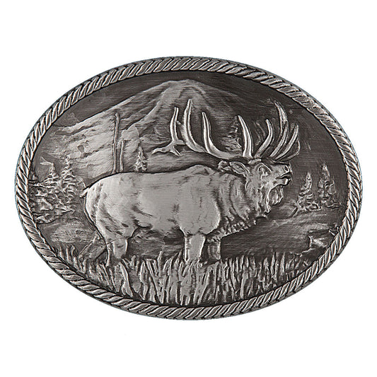 Montana Silversmiths Gunmetal Outdoor Series Wild Elk Carved Buckle