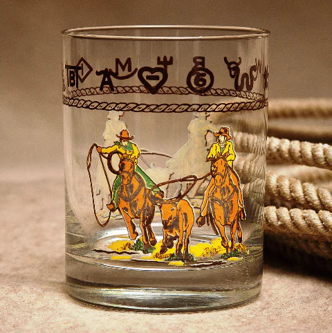West Creation 14 oz Team Ropers Whiskey Glassware- Set of 4