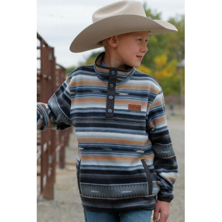 Cinch Boy's Polar Fleece Striped Pullover - Black