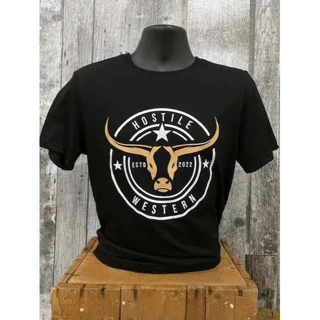Hostile Western Men's Short Sleeve Tee Shirt- Black