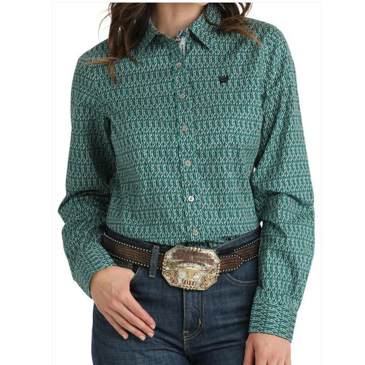 Cinch Women's  Long Sleeve Western Print Shirt- Teal