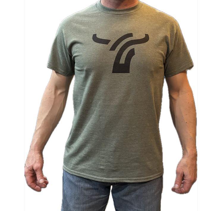 B8 Ranch Apparel Men's Short Sleeve Military Green Large Logo Tee Shirt-Heather Green