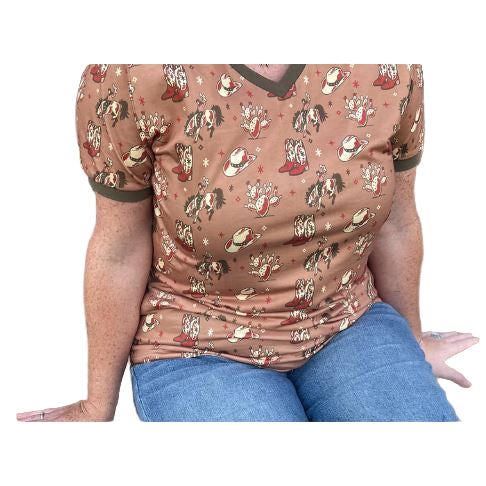 Rowdy Crowd Women's Short Sleeve Cowboy Killer Tee Shirt - Brown