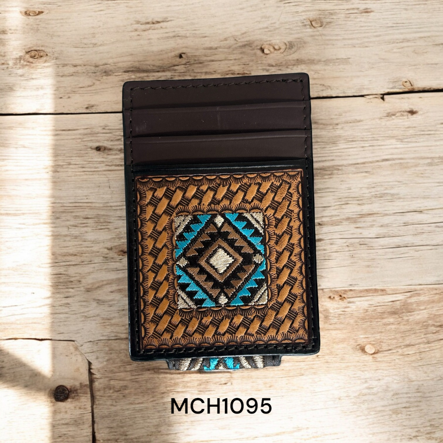 Circle SH Aztec Blue Embroidery Basket Tool Money Clip