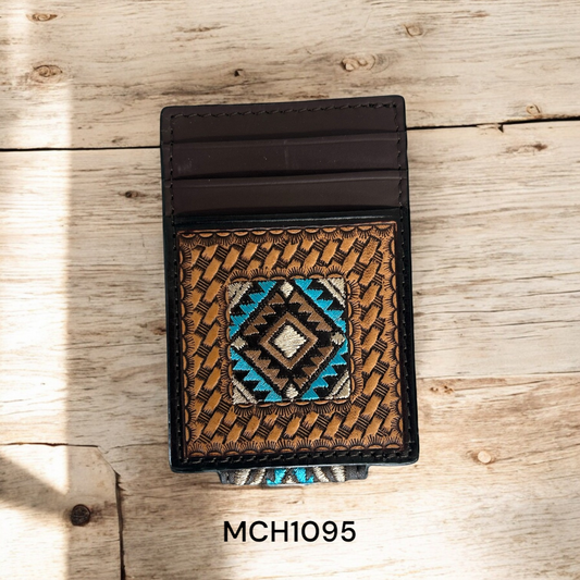 Circle SH Aztec Blue Embroidery Basket Tool Money Clip