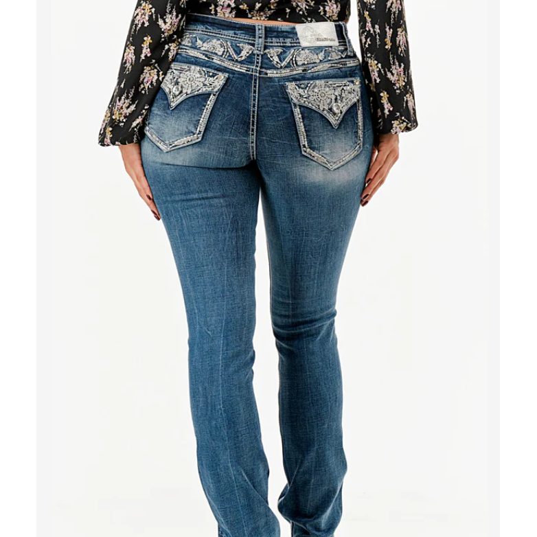 Grace in LA Women's Aztec Midrise Bootcut Jeans- Blue