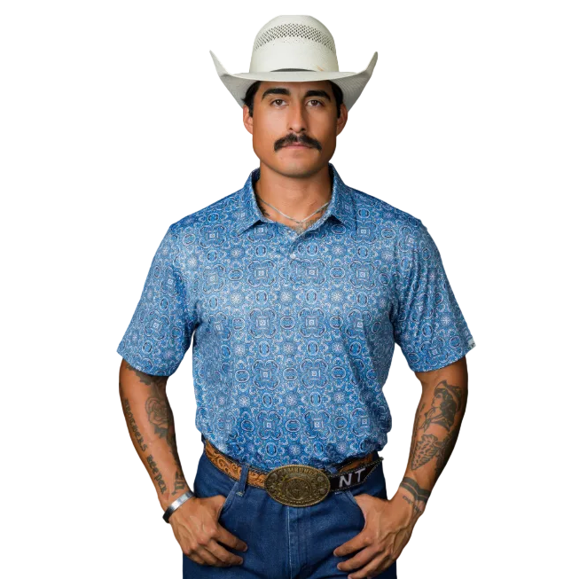 Ferrell Brand Men's The Bennett  Short Sleeve Polo - Light Blue