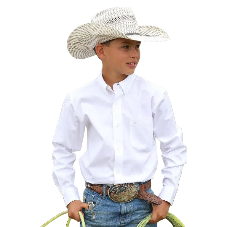 Cinch Boy Long Sleeve Button Down Western Shirt- White - Irvine Tack &amp; Western Wear
