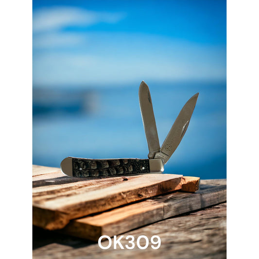 Circle SH Stainless Steel Double Blade Gator Print Design Knife