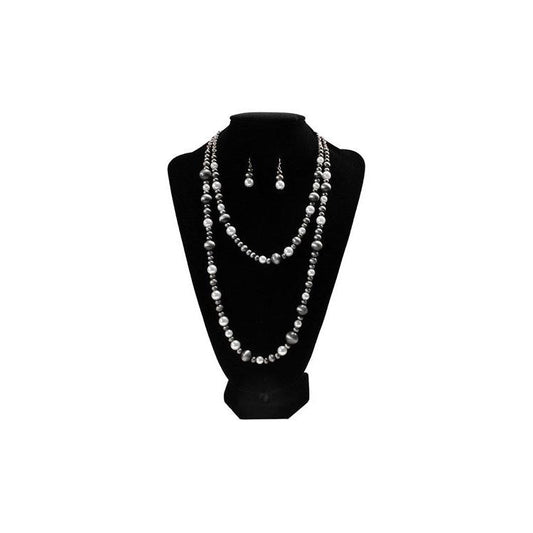 Silver Strike Grey Bead and Pearls Necklace and Earring Set- Grey/White - Irvine Tack & Western Wear