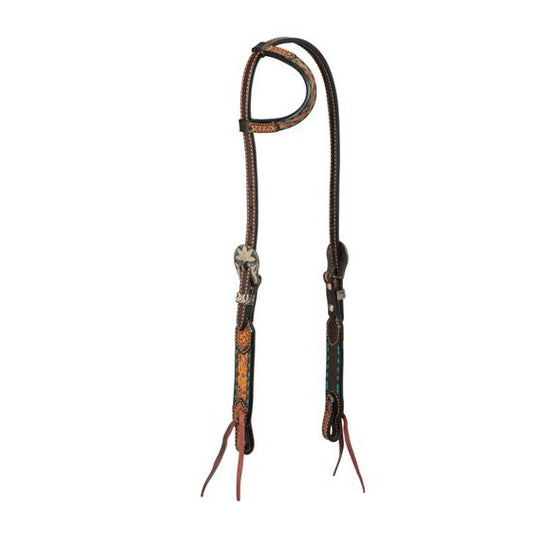 Weaver Turquoise Cross Headstall, Floral Buckstitch, -Sliding Ear 5/8" - Irvine Tack & Western Wear