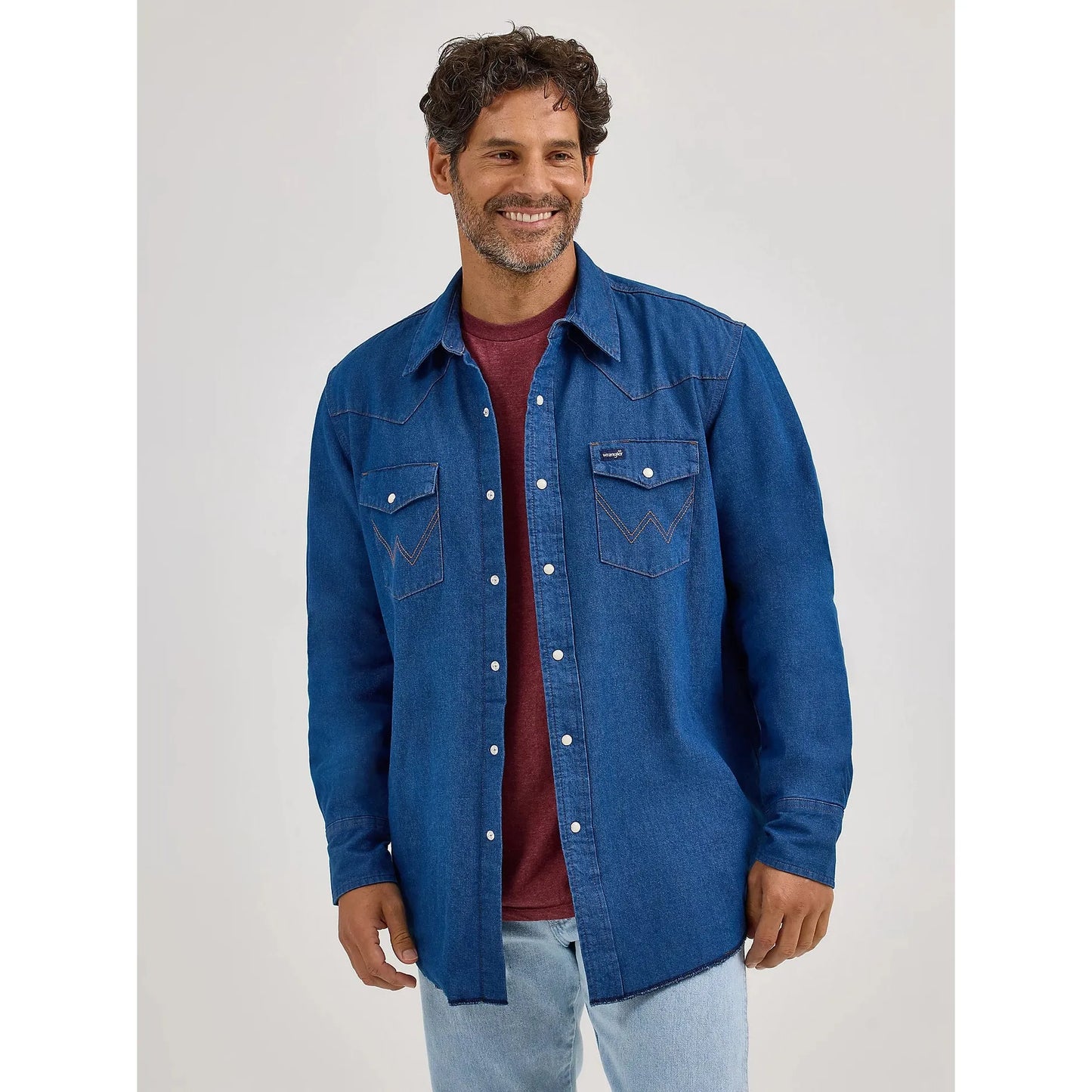 Wrangler Men's Long Sleeve Flannel Lined Work Shirt- Blue Denim