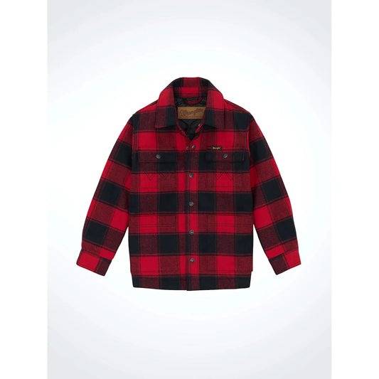 Wrangler Boy's Quilt Lined Long Sleeve Flannel Shirt Jacket- Red Buffalo
