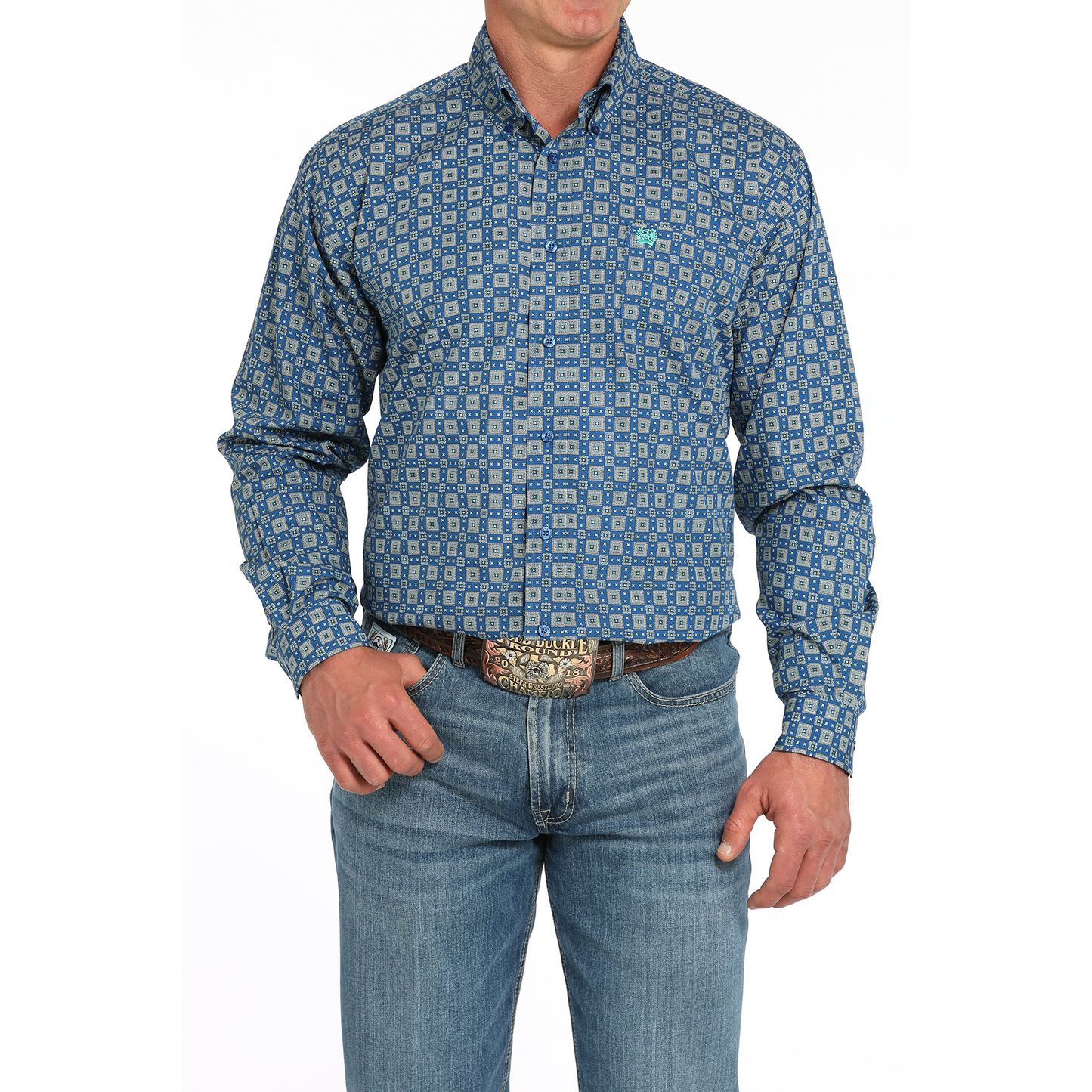 Cinch Men's Long Sleeve Print Shirt-Royal Blue