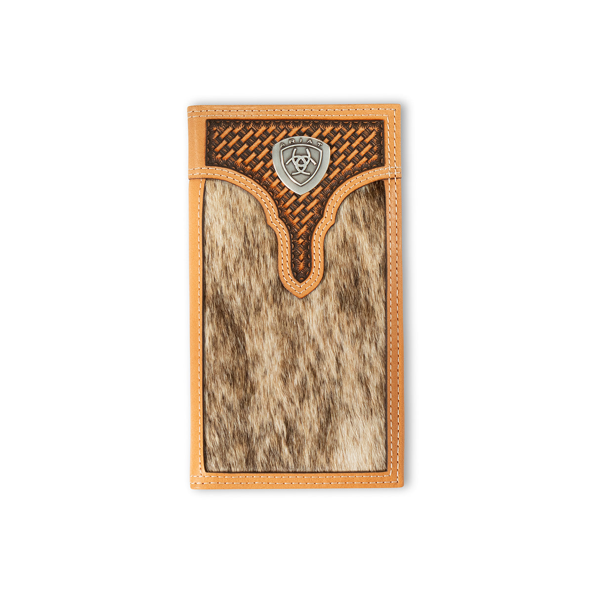Ariat Men's Trifold Calf Hair Basket Weave Wallet- Natural - Irvine Tack & Western Wear