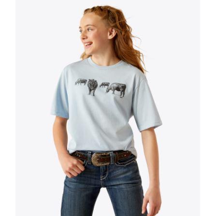 Ariat Girl's Short Sleeve Born to Farm Tee Shirt- Sky Blue