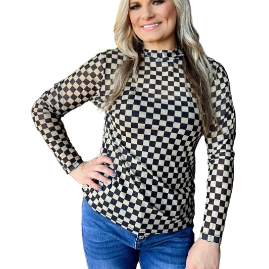 Sterling Kreek Women's Sassy Saints Mesh Long Sleeve Top-Black/Brown