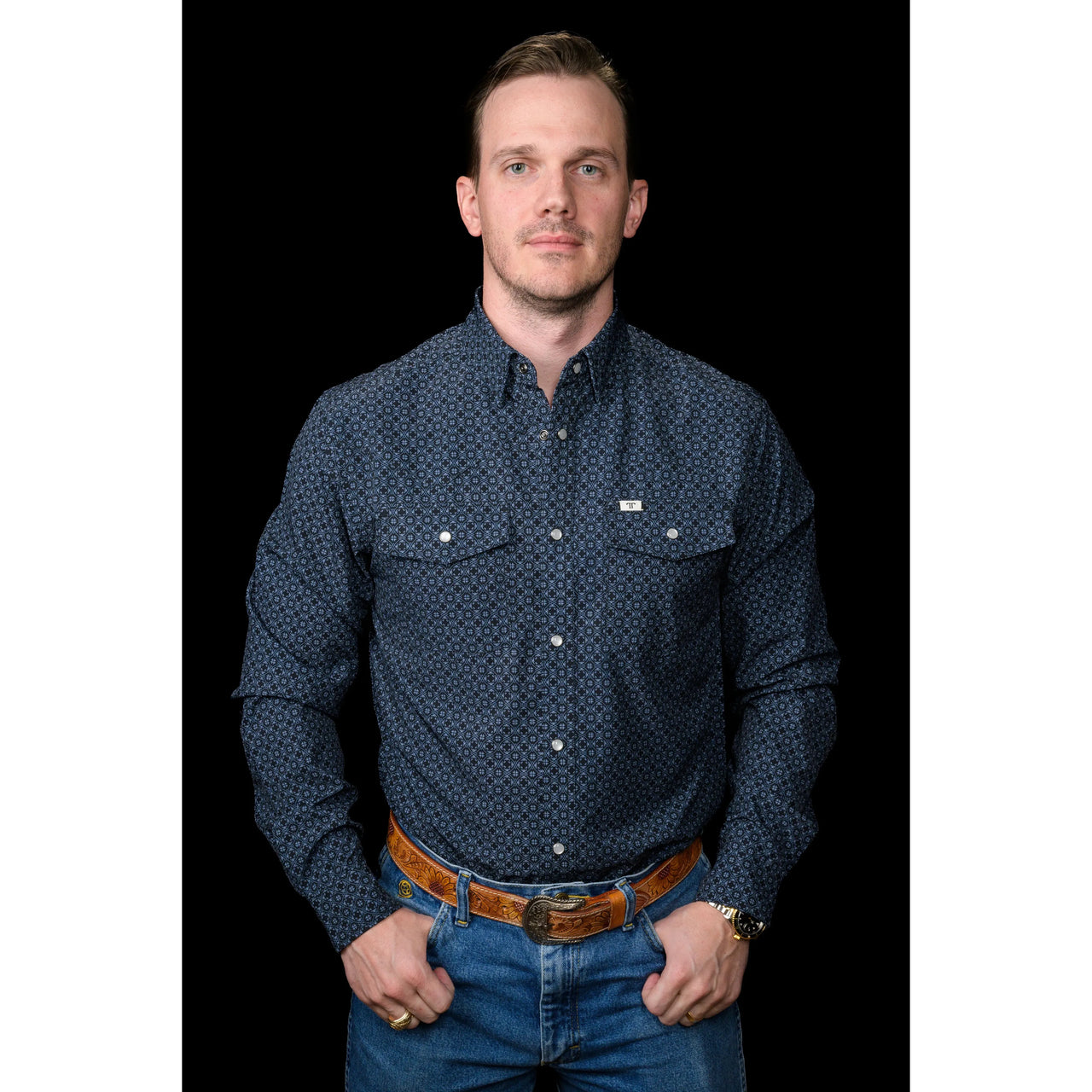 Ferrell Brand Men's The Silas Long Sleeve Snap Shirt- Black