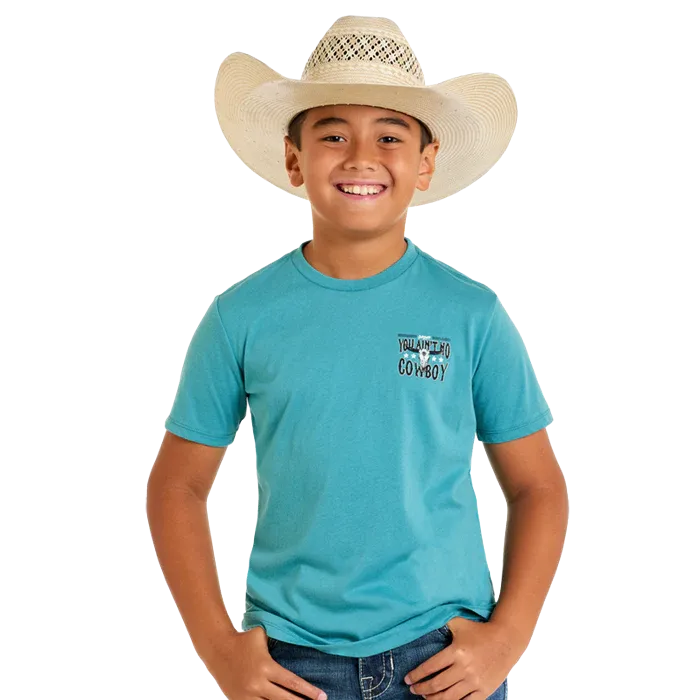 Rock & Roll Short Sleeve Boys You Ain't No Cowboy Graphic Tee - Teal