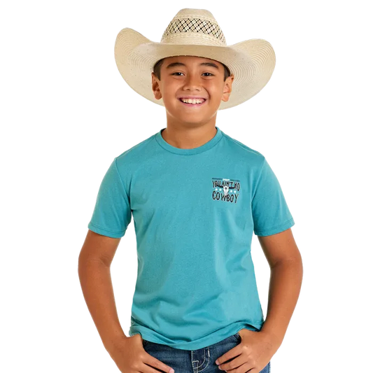 Rock & Roll Short Sleeve Boys You Ain't No Cowboy Graphic Tee - Teal