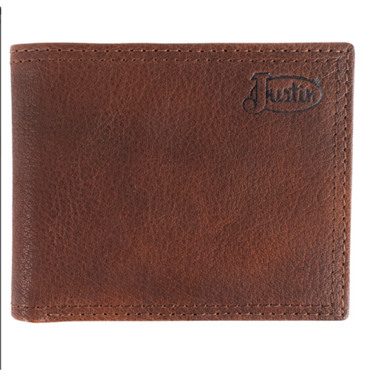 Justin Genuine Leather Bifold Wallet- Medium Tan Buffalo