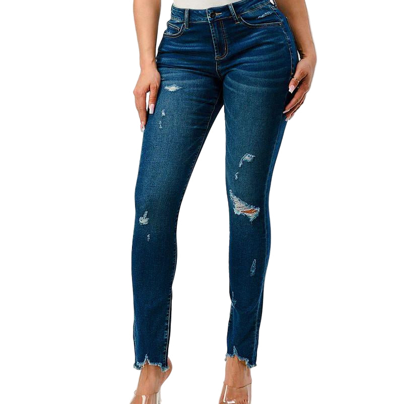Grace in LA Women's Distressed Mid Rise Skinny Jeans
