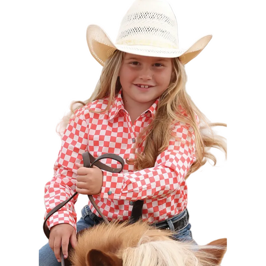 Cinch Girl's Long Sleeve Printed Western Snap Shirt - Coral