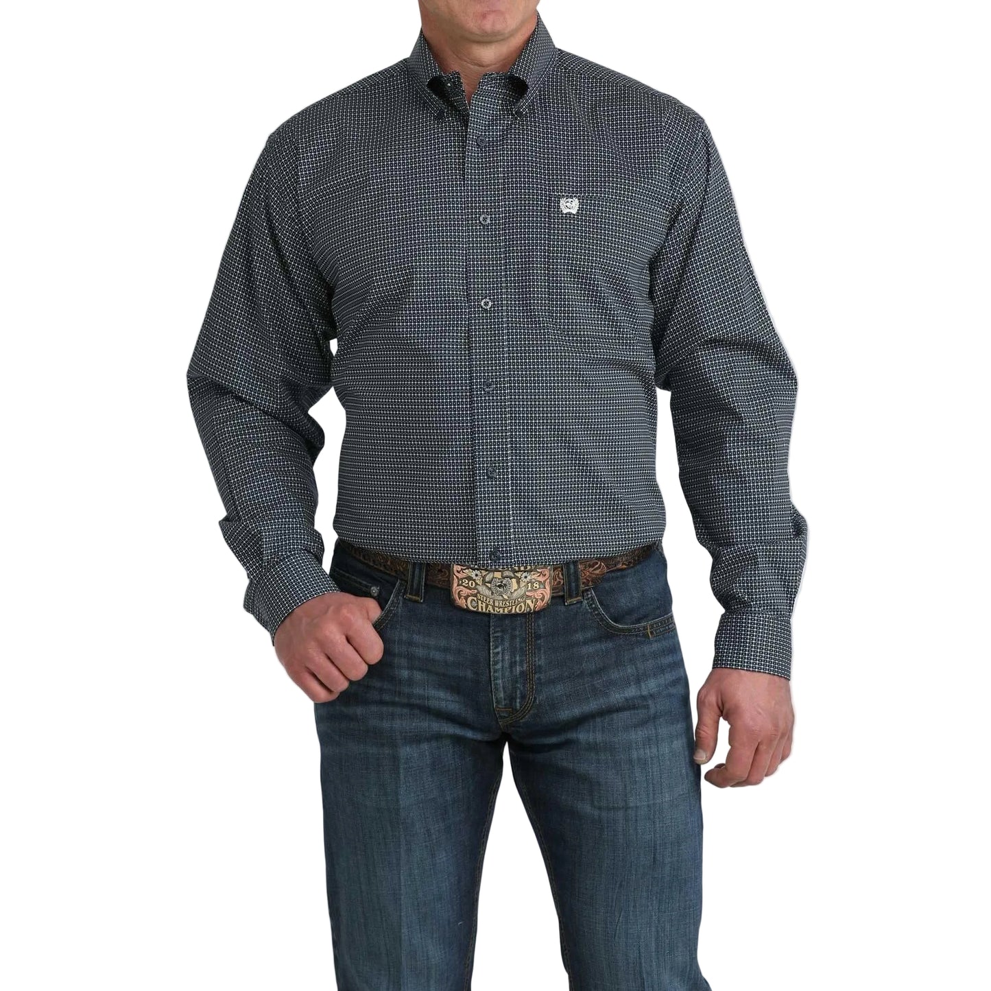 Cinch Men's Long Sleeve Print Western Shirt - Navy