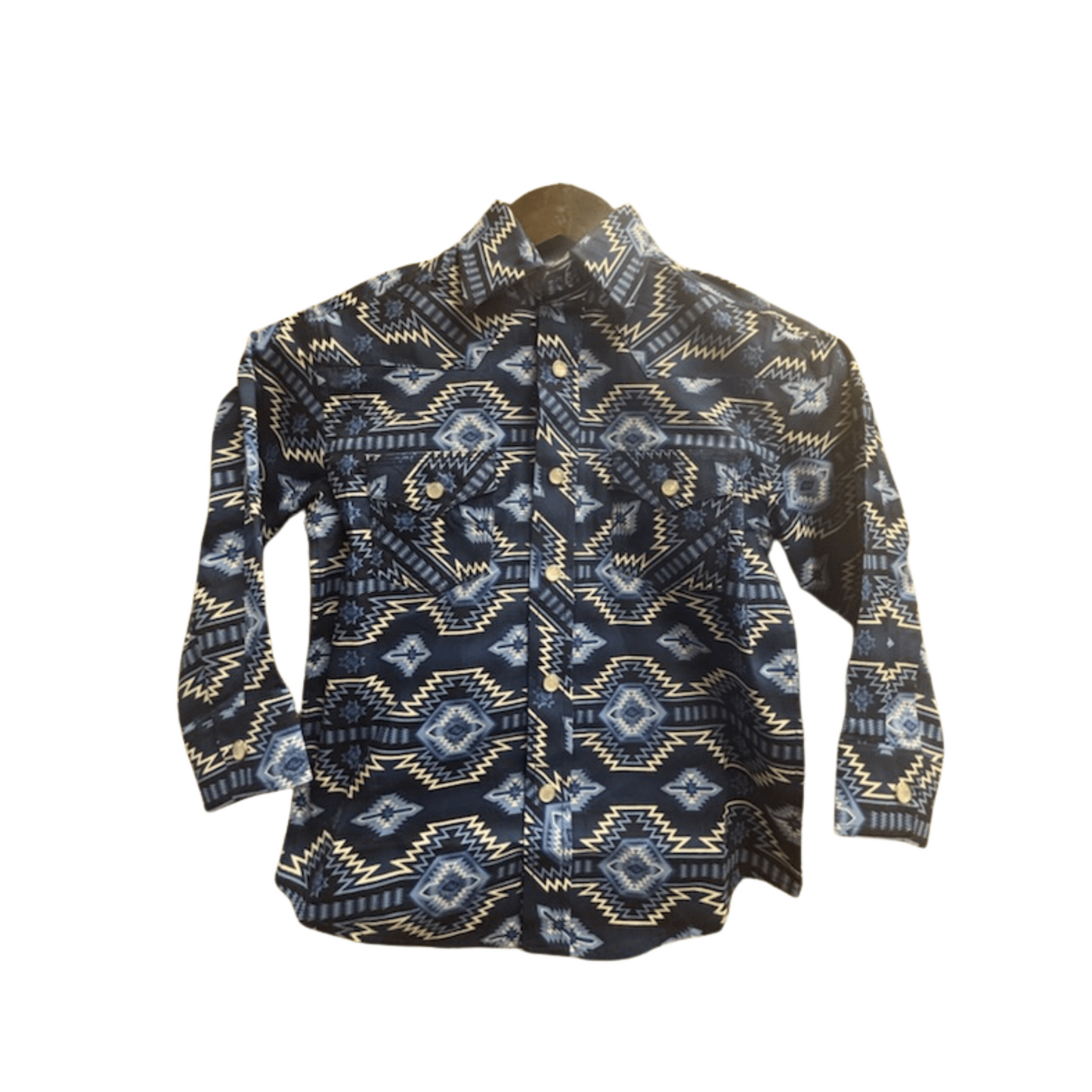 Rock & Roll  Boy's Long Sleeve Aztec Print Shirt- Blue