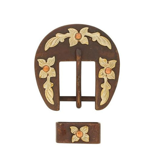 Weaver Leather Floral Buckle and Loop Set- Brown Iron