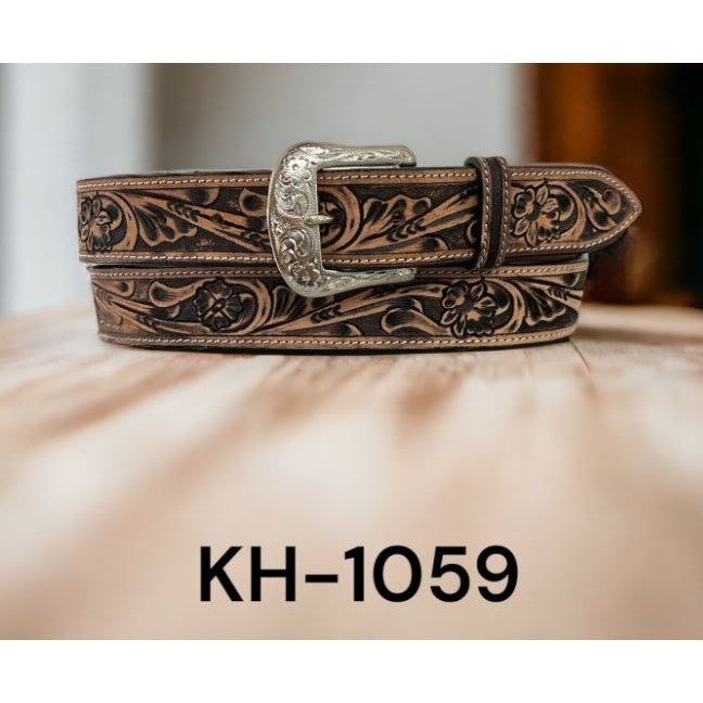 Ranger Belt Company -Rough Floral Tooled with Black Wash