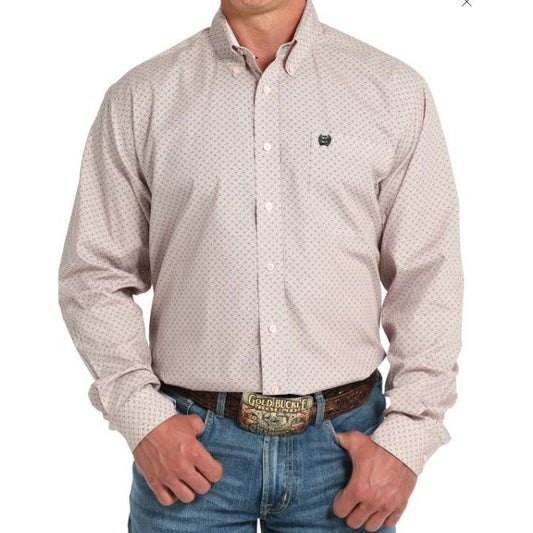 Cinch Men's Long Sleeve Print Shirt- Pink