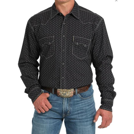 Cinch Men's Long Sleeve Print Shirt-Black