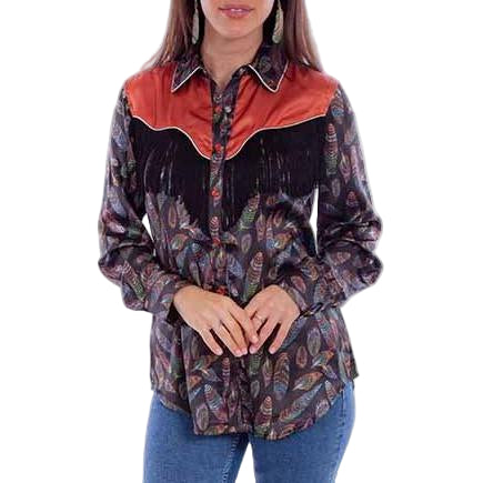 Scully Women's Long Sleeve Western Print Shirt- Black