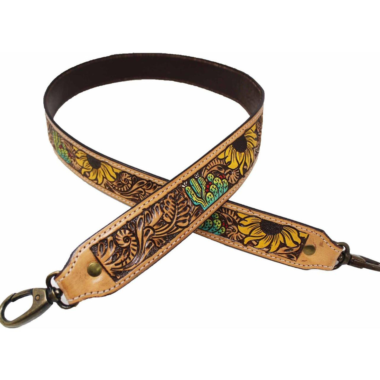 Western Sunflower Cactus Tooled Replacement Bag Shoulder Strap