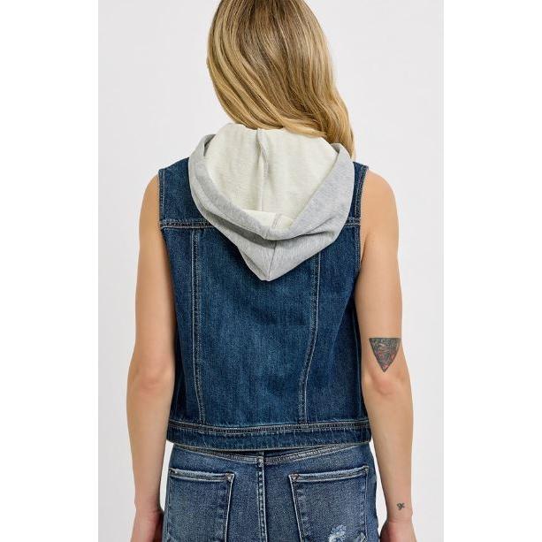 Risen Women's Denim Vest with Detachable Hoodie-