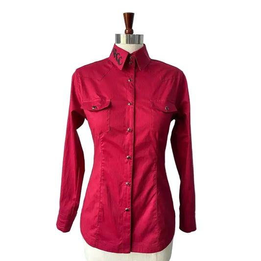 Rough Country Cowboys Ladies  Long Sleeve Snap Western Shirt- Red
