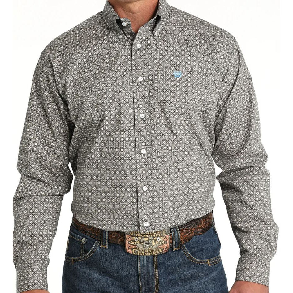 Cinch Classic Fit Long Sleeve Men's Cotton Print Shirt - Blue