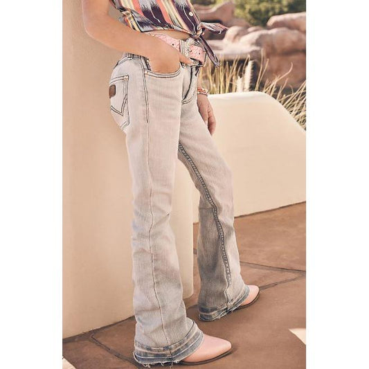 Wrangler Girl's Lainey Wilson Raw Hem Boot Huggers- Bleach Blue Wash