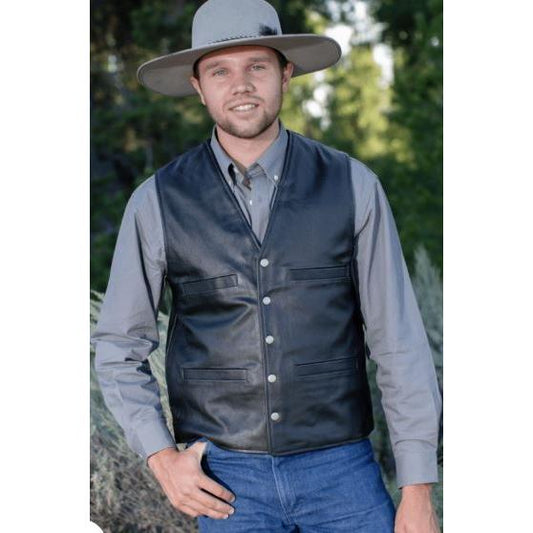 Wyoming Traders Leather Bighorn Vest-Black
